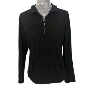 Tangerine Waffle Long Sleeve 1/4 Zip up Pullover Sweater Black Women's Medium